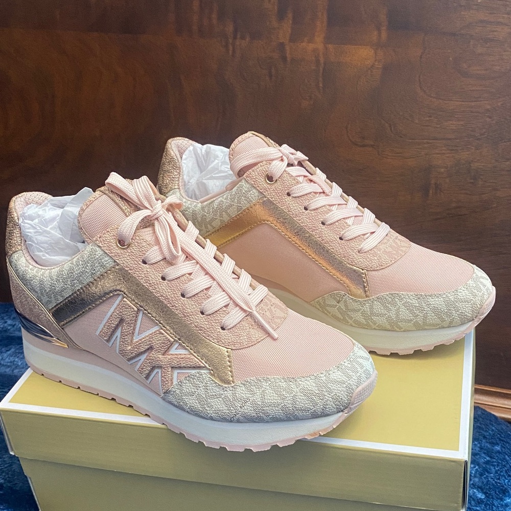 Michael Kors Blush Pink and Rose Gold Lace-Up Sneakers - Picture 2 of 9